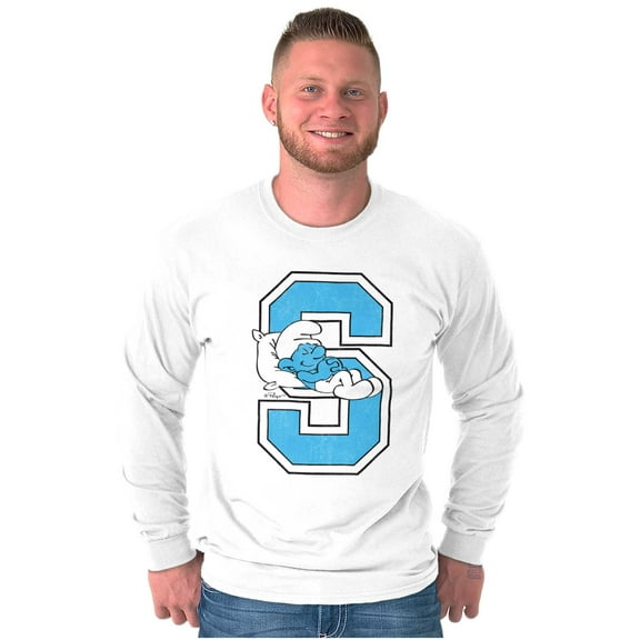 Lazy Smurf Vintage Varsity Cartoon Long Sleeve TShirt Men Women Brisco Brands S