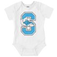 thumbnail image 1 of Lazy Smurf Vintage Varsity Cartoon Romper Boys or Girls Infant Baby Brisco Brands NB, 1 of 6