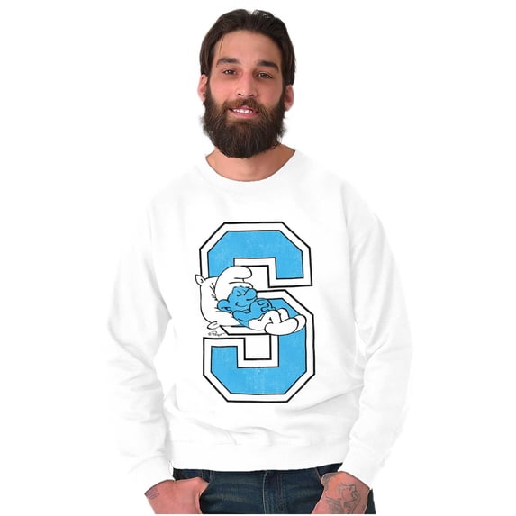 Lazy Smurf Vintage Varsity Cartoon Sweatshirt for Men or Women Brisco Brands S