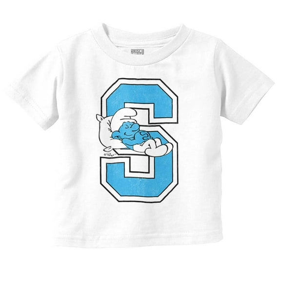 Lazy Smurf Vintage Varsity Cartoon Toddler Boy Girl T Shirt Infant Toddler Brisco Brands 5T