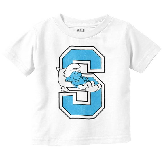 Lazy Smurf Vintage Varsity Cartoon Toddler Boy Girl T Shirt Infant Toddler Brisco Brands 6M
