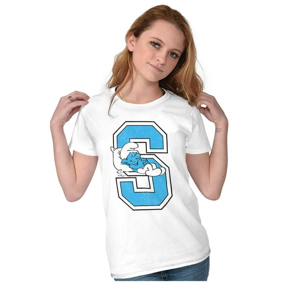 Lazy Smurf Vintage Varsity Cartoon Women's T Shirt Ladies Tee Brisco Brands S