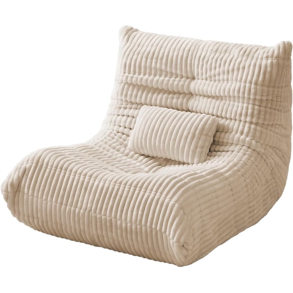 Lazy Sofa Bean Bag Chair for Adults, Comfy Floor Sofa Fireside Chair for Living Room, Bedroom, Memory Foam Filled, Beige