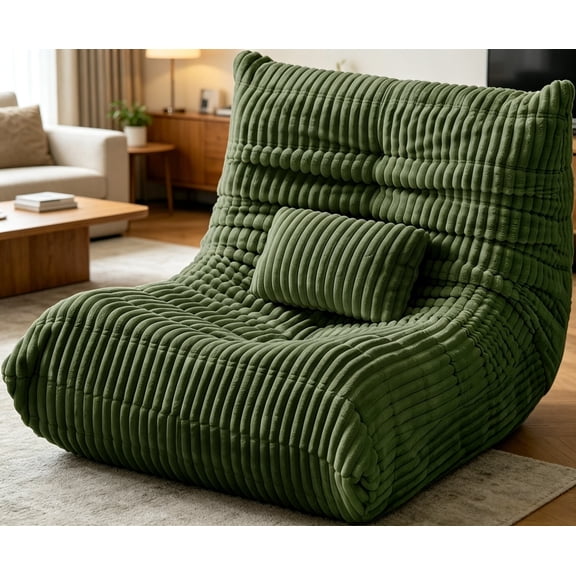 Lazy Sofa Bean Bag Chair for Adults, Comfy Floor Sofa Fireside Chair for Living Room, Bedroom, Memory Foam Filled, Green