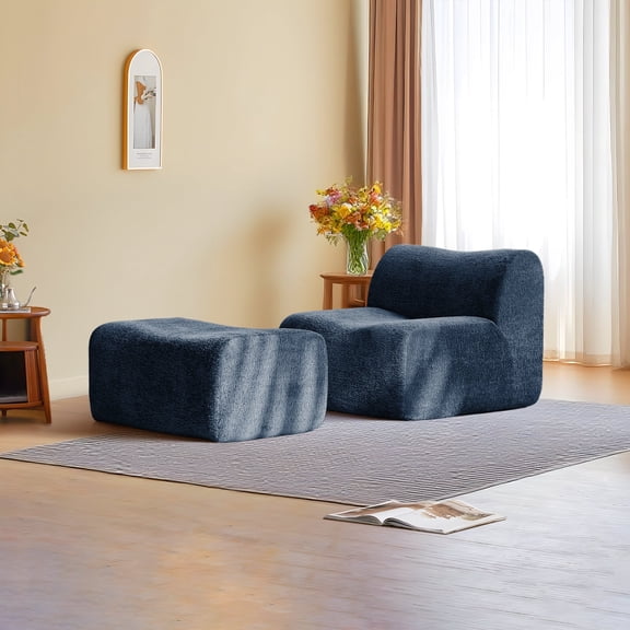 Bean Bag Chair with Ottoman, Comfy Armless Accent Chair & Footrest, Lazy Floor Sofa for Living Room, Fireside Leisure Chair For Bedroom, Apartment, Dorm, Small Spaces