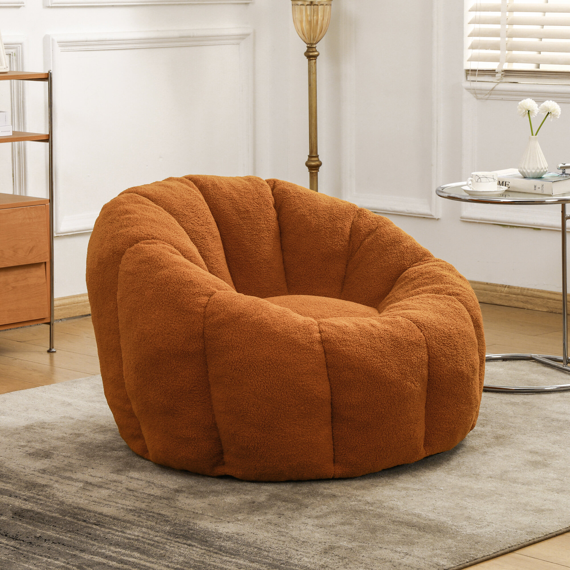 Lazy Sofa Chairs, Bean Bag Chair, Bean Bag Sofa Chair with Armrests Stuffed High-Density Foam, Lazy Sofa Comfy Chairs BeanBag Chair for Adults in Living Room,Bedroom Reading, Orange Bean Bag Chairs