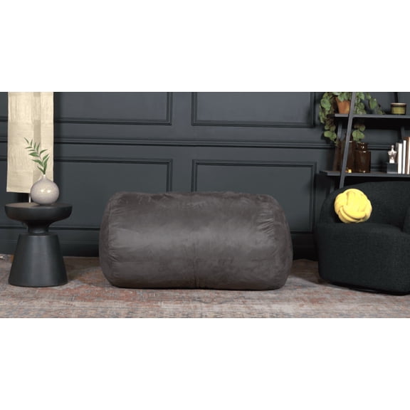 Lazy Sofa Chairs, Michael 4 Foot Cylindrical Suede Bean Bag, Charcoal, Charcoal Bean Bag Chairs,Polyester Faux Leather Bean Bag Chairs