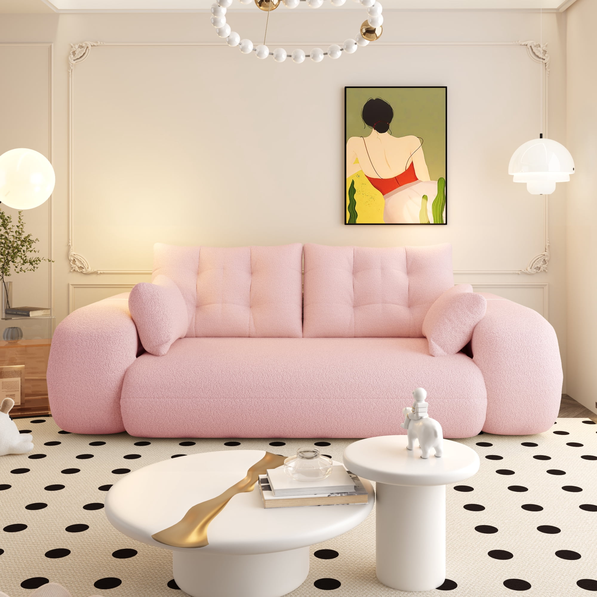 Lazy Sofa Couch, 78.7" Multi-Functional Foldable Sofa Bed, 3-in-1 Teddy Fabric Foam-Filled Sleeper Sofa Bed for Living Room,Guest Bed,Playroom