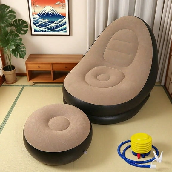 Lazy Sofa, Inflatable Sofa, Home Inflatable Leisure Chair, Flocked Sofa, With Inflatable Footrest, With Foot-Operated Air Pump, Suitable For Resting At Home Or In The Office