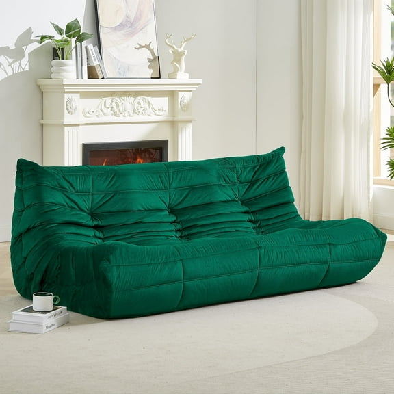 Lazy Sofa, Modern Fireside Chair for Living Room, 3-Seater Floor Couch, Velvet Fabric, Green