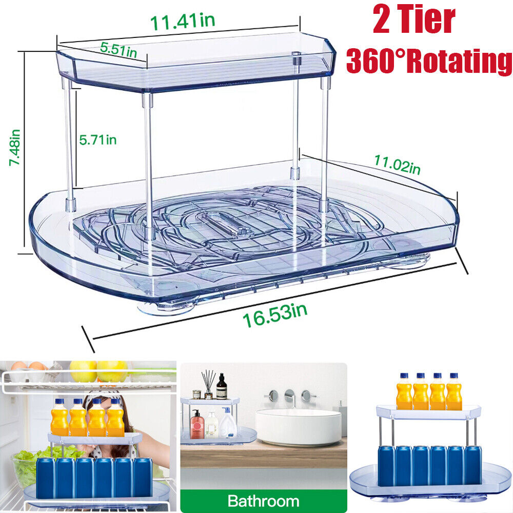 Lazy Susan 2 Tier 360° Turntable Cabinet Organizer Spice Rack Removable ...