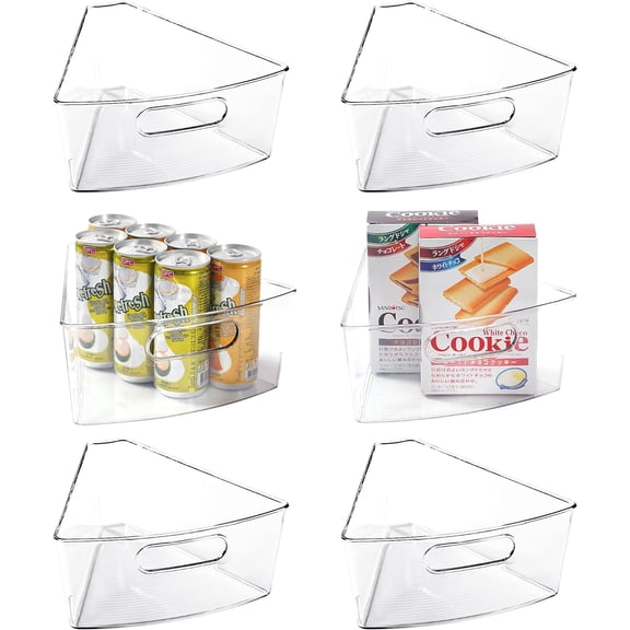Lazy Susan Cabinet Organizer, 1/8 Wedge Bins for 26in, 6 Pack | Plastic bins with built-in handle for easy access. Food-safe and BPA-free; see-through design shows contents at a glance.