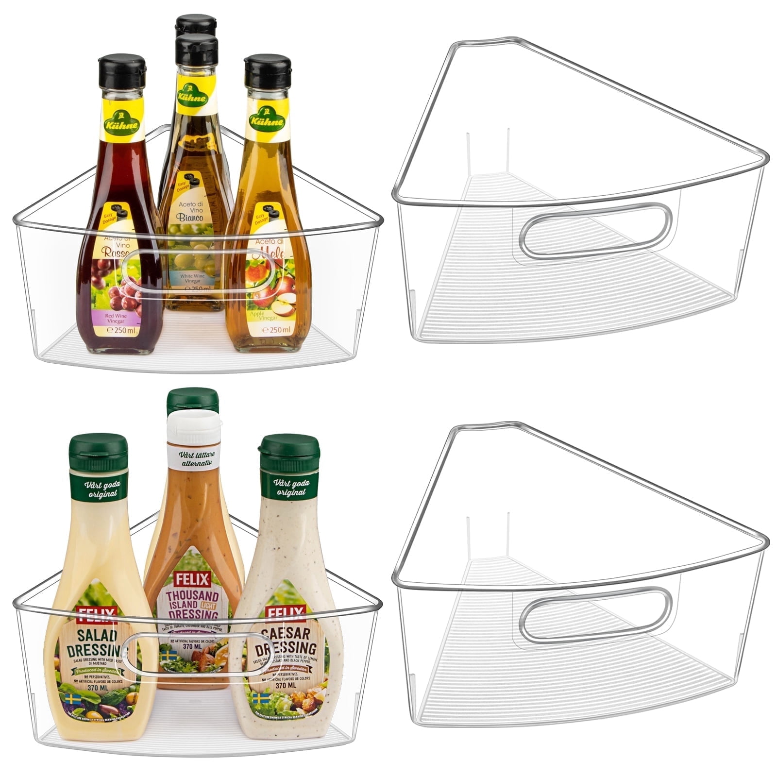 Lazy Susan Cabinet Organizer Bins for 26"/ 28"/ 32" Diameter Corner Organizer, Plastic Cabinet Storage Bin, 1/8 Wedge - Food Safe, BPA Free, with Non-Slip Pads (for 26" Diameter, 4 Pack)