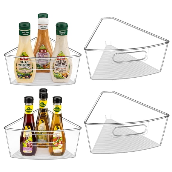 Lazy Susan Cabinet Organizer Bins for 26"/ 28"/ 32" Diameter Corner Organizer, Plastic Cabinet Storage Bin, 1/8 Wedge - Food Safe, BPA Free, with Non-Slip Pads (for 28" Diameter, 4 Pack)