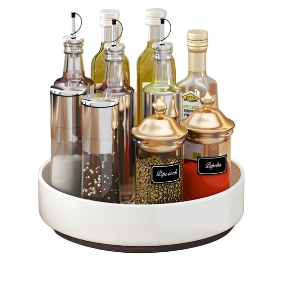 Lazy Susan Carbon Steel Turntable,Kitchen Storage & Organisation,Kitchen & Dining,Pantry Organiser,Spice Rack Organiser,for Table, Cabinet,Pantry,Under Sink,Corner rganizer, Bathroom(White,10.2inch)
