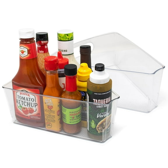 Lazy Susan Deep Organizer Bins, Corner Cabinet Turntable Shelf Storage for Kitchen and Pantry Items, Clear and Sturdy with Built-in Handles, 2 Pack