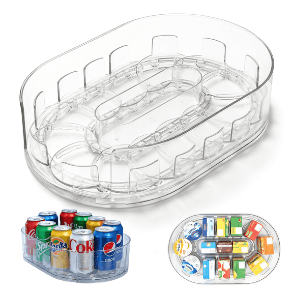 Lazy Susan Fridge Organizer, 360 Rotating Rectangular Clear Turntable for Refrigerator Cabinet Pantry Storage