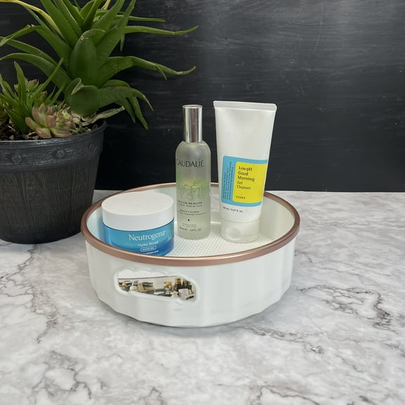 Lazy Susan Non-Skid Kitchen Cabinet Sauce Storage Tray Rose Gold