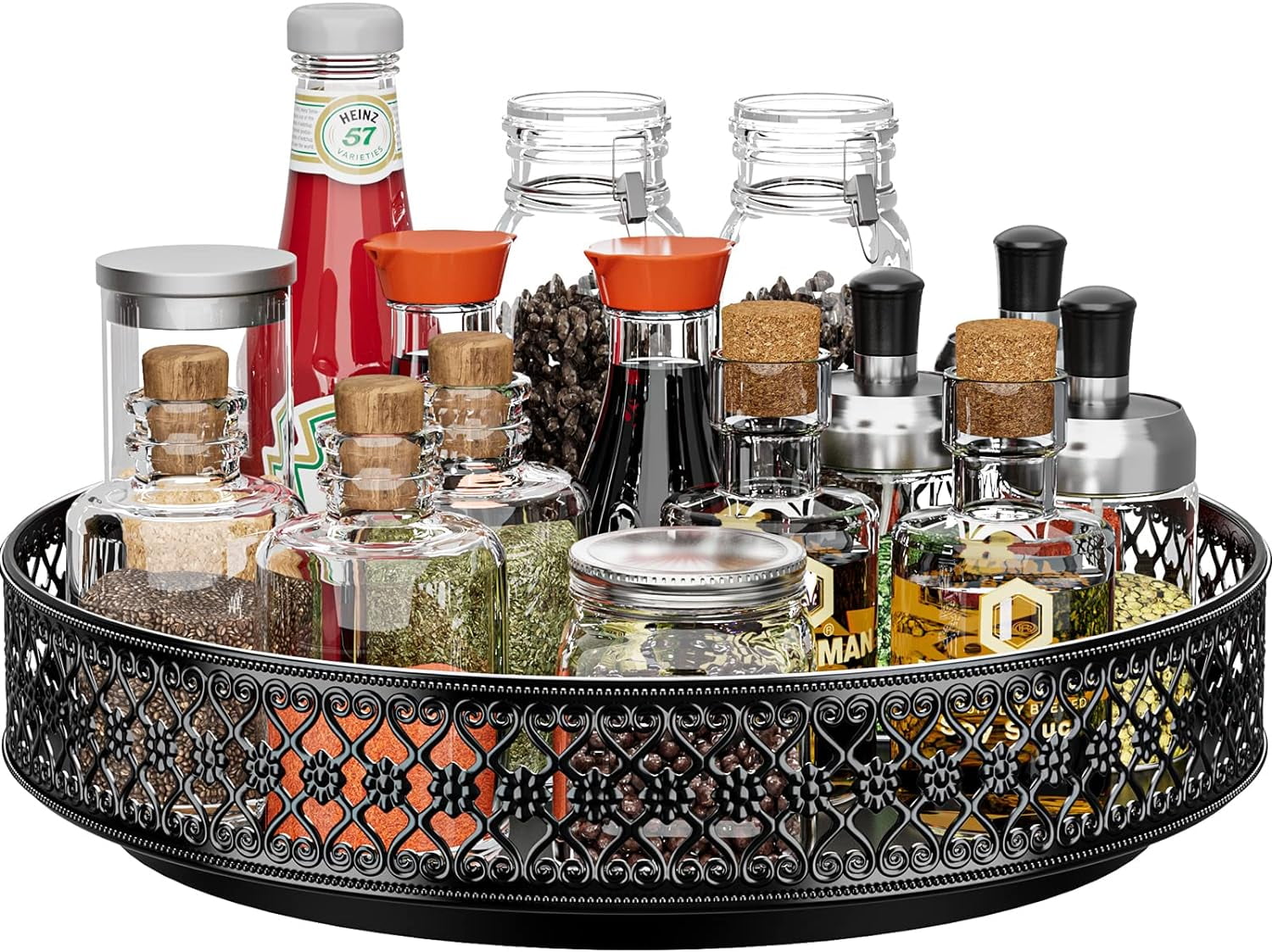 Lazy Susan Organizer 2 Tier - Turntable Spice Rack 12 inch Adjustable ...