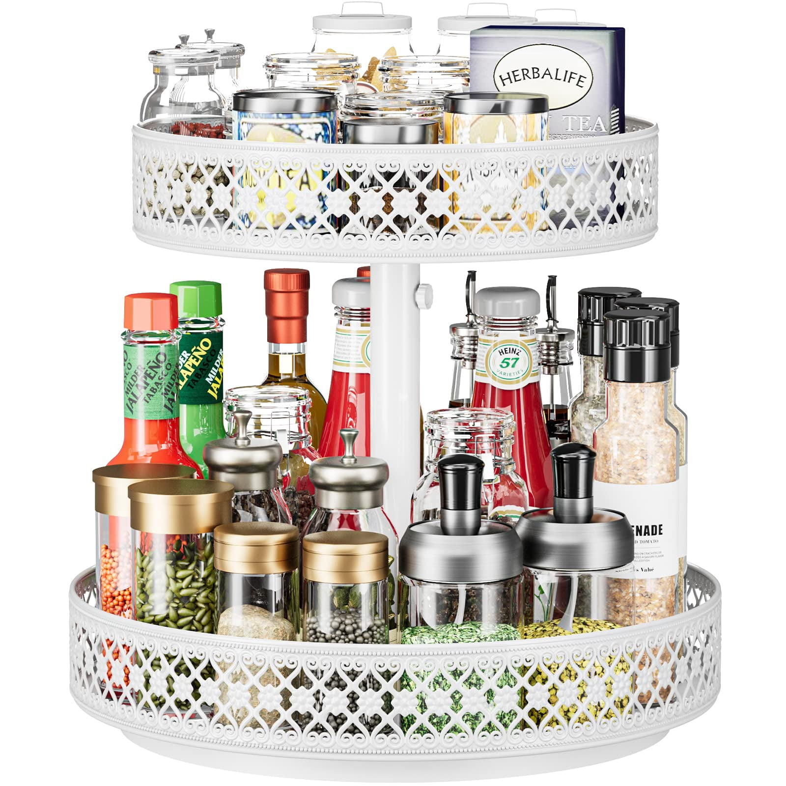 Lazy Susan Organizer 2 Tier - Turntable Spice Rack 12 inch Adjustable