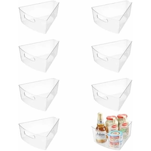 Lazy Susan Organizer for 26"- 28" Diameter Clear Corner Cabinet Storage Bins, Plastic Kitchen Corner Organizer with Handle 1/8 Wedge, Food Safe BPA Free (8 Pack)