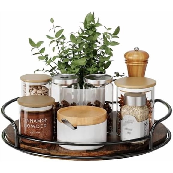 Lazy Susan Organizer, 9'' Lazy Susan Turntable for Cabinet, Table Top, Kitchen, Countertop, Bathroom, Pantry, Spice Organization, Wooden,1 Pack