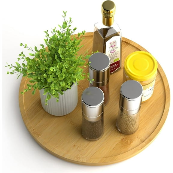 Lazy Susan Organizer,Bamboo Rotating Spice Rack for Kitchen,Cabinet,Pantry or Table,Wood Turntable Countertop Organizer,Dining Room Decor,10 inch
