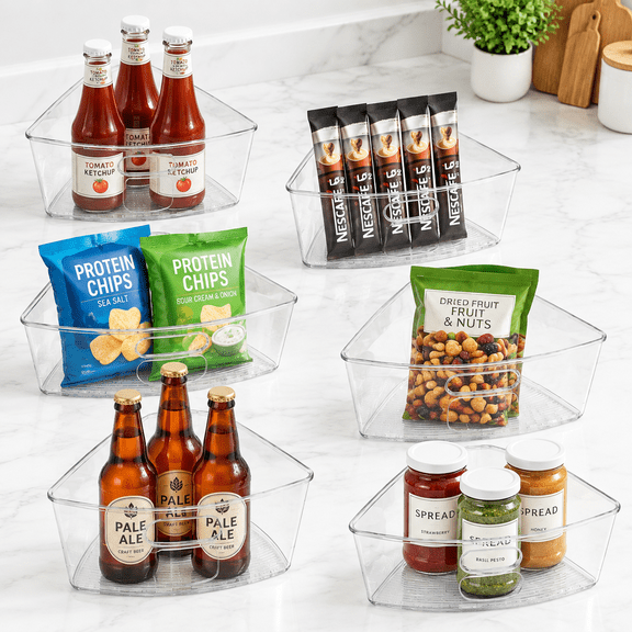 Lazy Susan Organizer Bfor 28"-29" Diameter Corner Cabinet 8 Packr Plastic And Pantry Storbin 1/8 Wedge-food Safe