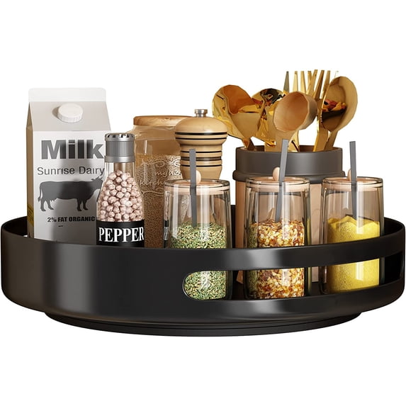 Lazy Susan Organizer Metal Steel Turntable 12 inch, SAYZH Rotating Spice Racks for Pantry Cabinet Cupboard Organizer Table Black