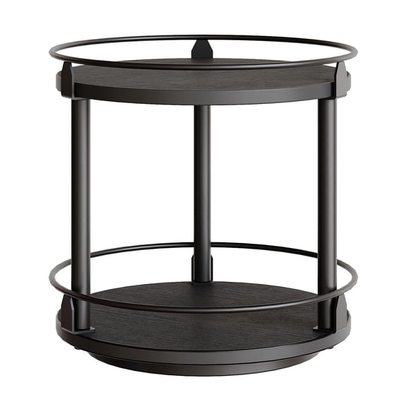 Lazy Susan Organizer, Rotating Spice Rack, 2 Tier Spice Turntable Organizer, Industrial Turntable Spice Holder, for Kitchen Countertop and Cabinet, Compact and Versatile, Rustic Brown