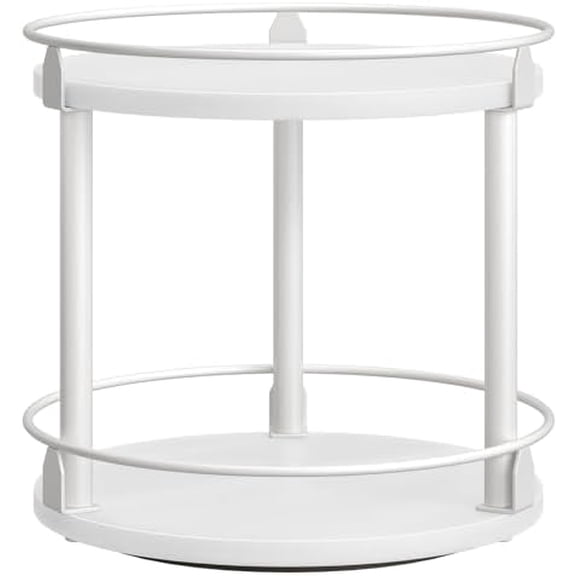 Lazy Susan Organizer, Rotating Spice Rack, 2 Tier Spice Turntable Organizer, Industrial Turntable Spice Holder, for Kitchen Countertop, Compact and Versatile, White SR22WW