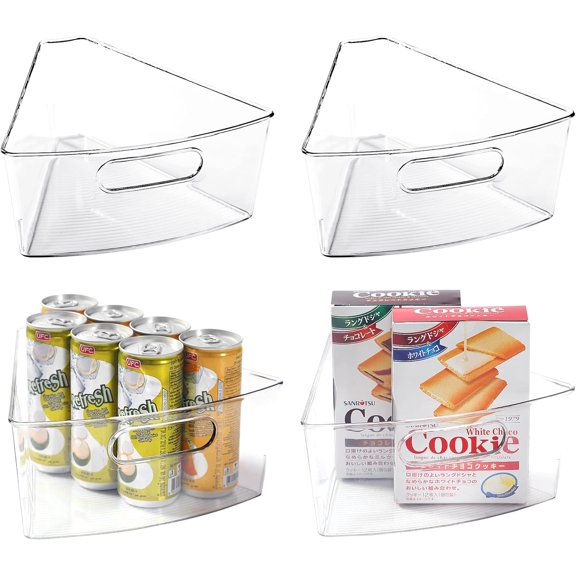 Lazy Susan Organizer for 26" Diameter Corner Lazy Susan, Plastic Kitchen Cabinet Storage Bins with Handle, 4 Packs, 1/8 Wedge -  Safe,