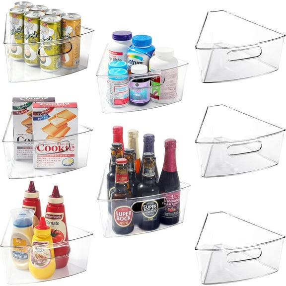 Lazy Susan Organizer for 26" Diameter Corner Lazy Susan, Plastic Kitchen Cabinet Storage Bins with Handle, 8 Packs, 1/8 Wedge - Food Safe, BPA Free