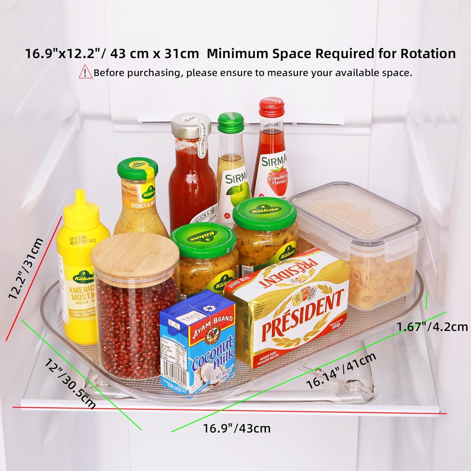 Lazy Susan Refrigerator Turntable Organizer, Rectangular Lazy Susan