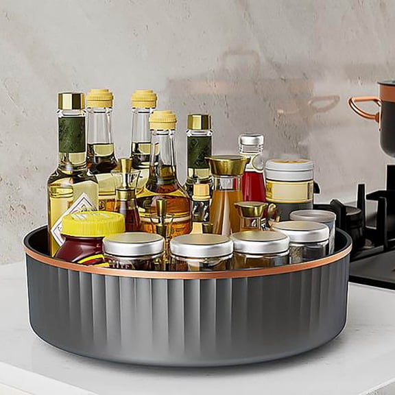 Lazy Susan Rotating Seasoning Tray Organizer for Kitchen Cabinets and Countertops, 360° Turntable Spice Rack and Condiment Holder, Multi-Purpose Plastic Storage Tray for Pantry, Fridge, Fruit