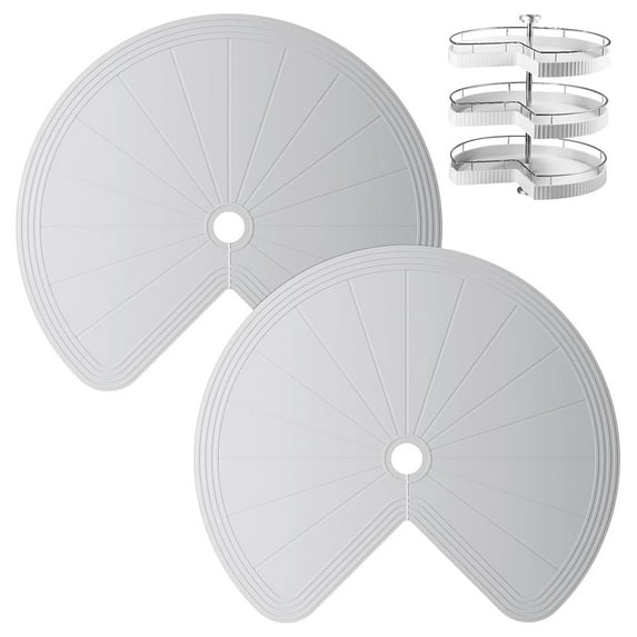 Lazy Susan Shelf Liner – 2Pcs Pie-Cut Non-Slip Waterproof Cabinet Mat, Round Thermal Protection Liner for Kitchen Turntable (Gray, 27in)