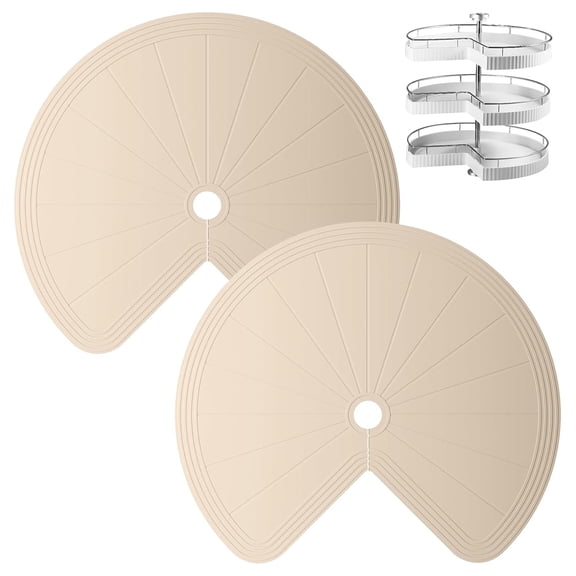 Lazy Susan Shelf Liner – 2Pcs Pie-Cut Non-Slip Waterproof Cabinet Mat, Round Thermal Protection Liner for Kitchen Turntable (Khaki, 27in)