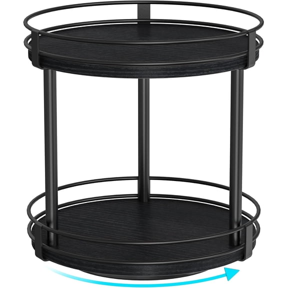 Lazy Susan Spice Rack, 2 Tier Rotating Spice Rack, Wood Lazy Susan Organizer for Cabinet, Black Kitchen Counter Shelf, 10.2" x 10.2" x 10.4"