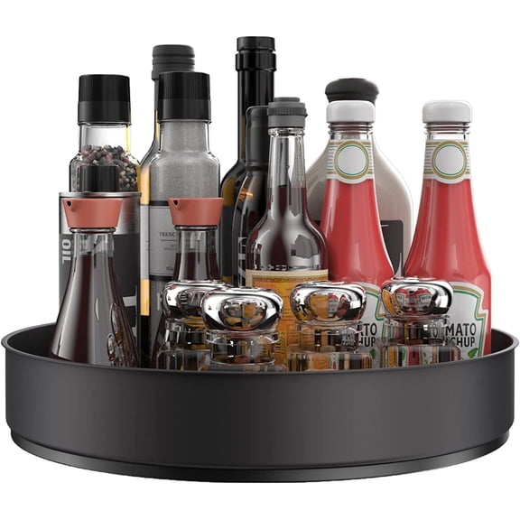 Lazy Susan Stainless Steel Black Spice Rack Turntable for Pantry Cabinet - Decorative Trays Storage Containers Organizer for Kitchen Cabinet, Snacks, Bathroom (10 inches)