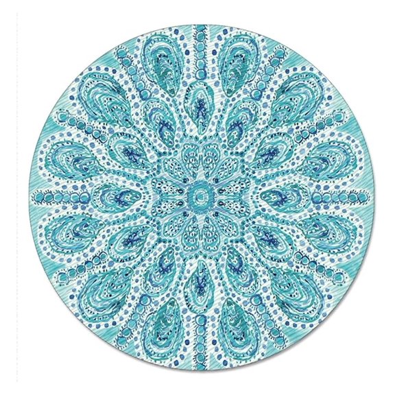 Lazy Susan Turntable 13 Inch, Tempered Glass Round Cake Stand, Pizza Serving Plate, Condiment Holder - Ocean Fantasy Design