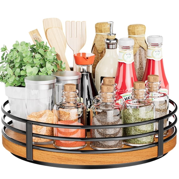 Lazy Susan Turntable Organizer Adjustable - 2 Tier Wood Rotating Spice Rack 12 Inch Lazy Susan for Kitchen Countertop Cabinet Pantry Cupboard Dining Table Bathroom Coffee Bar Home Storage
