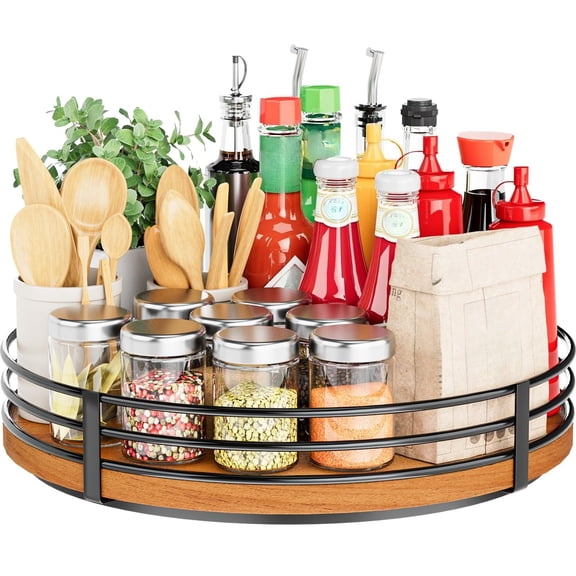 Lazy Susan Turntable Organizer Adjustable - 2 Tier Wood Rotating Spice Rack 12 Inch Lazy Susan for Kitchen Countertop Cabinet Pantry Cupboard Dining Table Bathroom Coffee Bar Home Storage