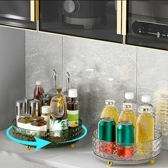 Lazy Susan Turntable Organizer for Kitchen Cabinet | 360° Rotating Storage Tray | Clear Plastic | Countertop Pantry Fridge Cosmetic Organizer for Spices Condiments Baking | 11.1in Diameter