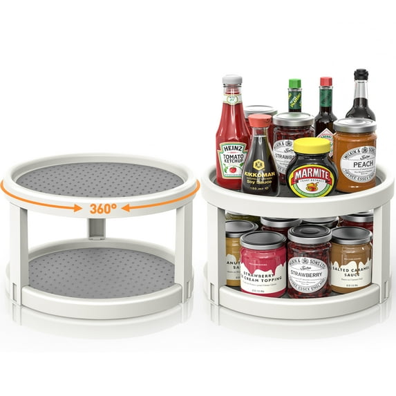 Lazy Susans Organizer, 2 Tier Rotating Spice Rack, 10 inch Non-Skid Lazy Susan Turntable Rack for Cabinet, Kitchen, Fridge, Bathroom Makeup Vanity Countertop, Under Sink Organizing(Set of 2)
