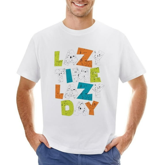 Lazy Time Lazy Day Men’s Graphic T-shirt Vintage Short Sleeve Sport Tee White S
