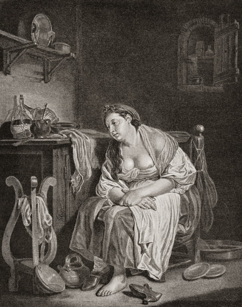 The Lazy Woman after JB Greuze 1747 From Illustrierte Sittengeschichte vom Mittelalter bis zur Gegenwart by Eduard Fuchs published 1909 Canvas Art - Ken Welsh Design Pics (24 x 30)