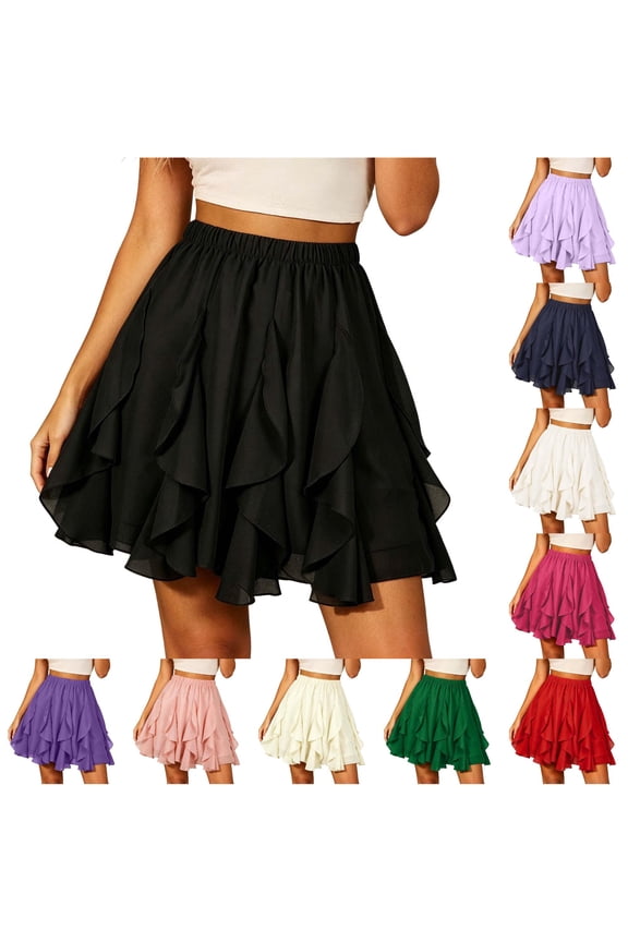 Lazy and Casual Pleated High Waisted Lace Edged Half Length Skirt Poodle Skirt for Girls XXL