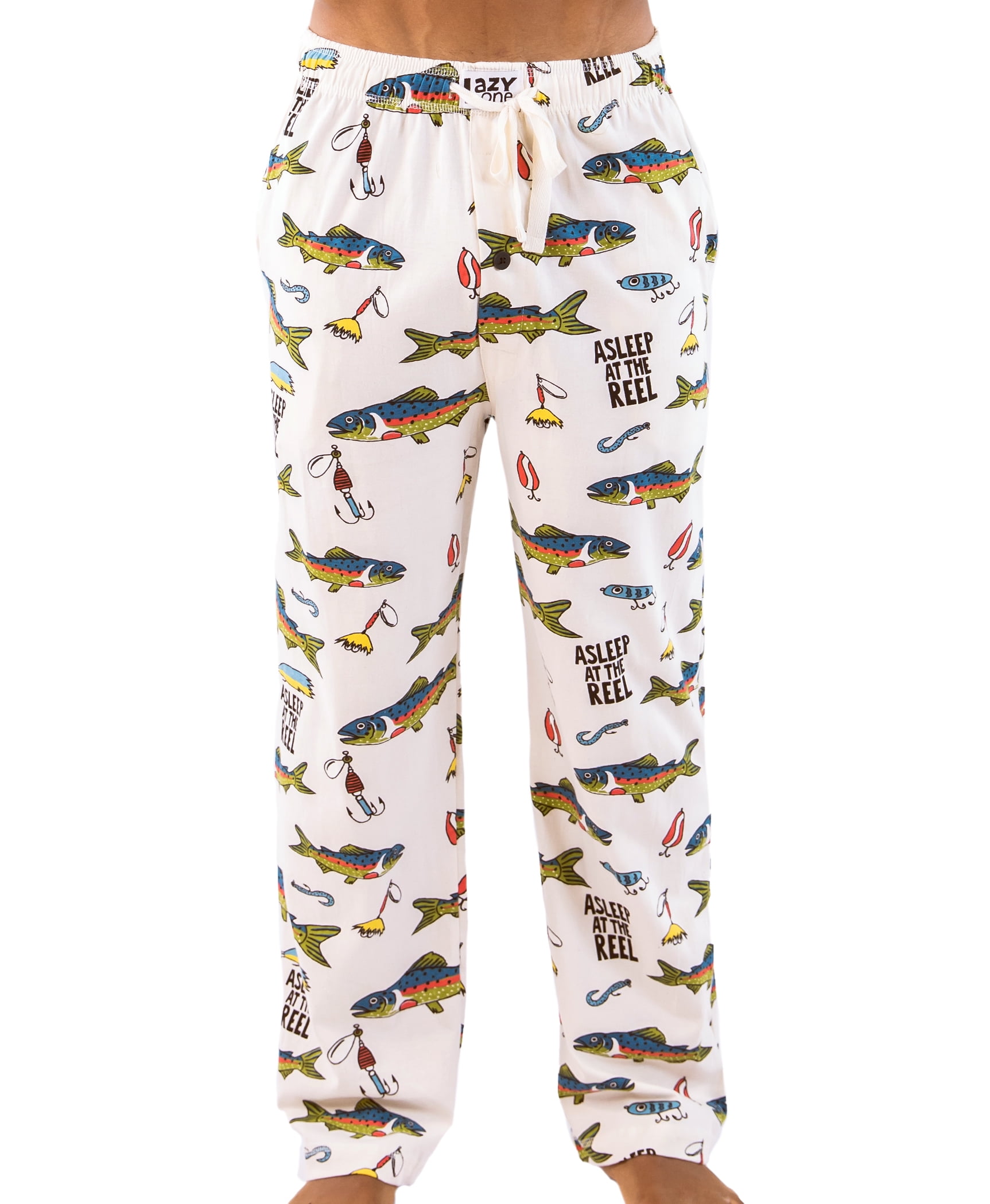 LazyOne Animal Pajama Pants for Men, Male Pajamas, Asleep At The Reel,  Medium