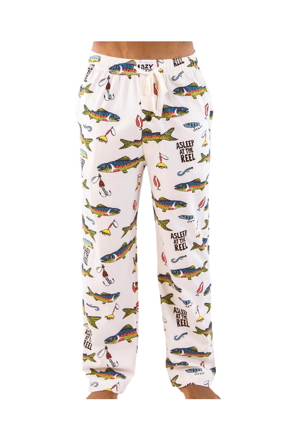 Men's Novelty Pajama Pants – Funny Cotton Sleep Pants with Elastic Waistband & Pockets, Asleep At The Reel, X-large