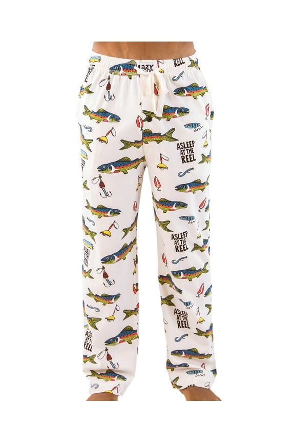 LazyOne Animal Pajama Pants for Men, Male Pajamas, Asleep At The Reel, X-small